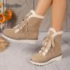Fashion Snow Boots for Women Outwear 2025 New Fashionable Lace Up Flat Thick Bottom Velvet Snow Boots Anti-Slip Outdoor Mid Calf Botas