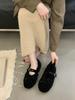 Beautiful cute fluffy shoes women's 2025 new bow flat bottom thickened Mary Jane velvet warm lamb wool single shoes