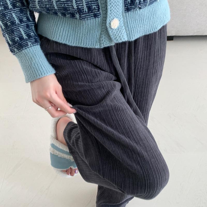 

Meteor Striped Knit Straight-leg Pants for Women In Autumn and Winter Loose Slim Drawstring Casual Large Size Women s Striped Wide-leg Pants XL