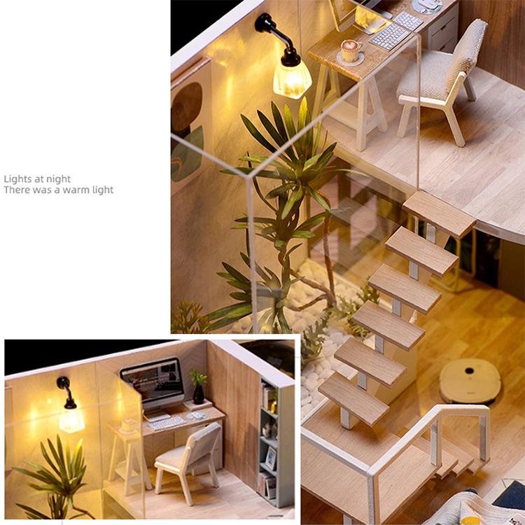 Puppenhaus Bausatz 3D Holz Mini Puppenhaus Montage Gebäude mit Möbelbausatz Spielzeug Kinder Geburtstagsgeschenk 3D Puzzle Handgefertigt