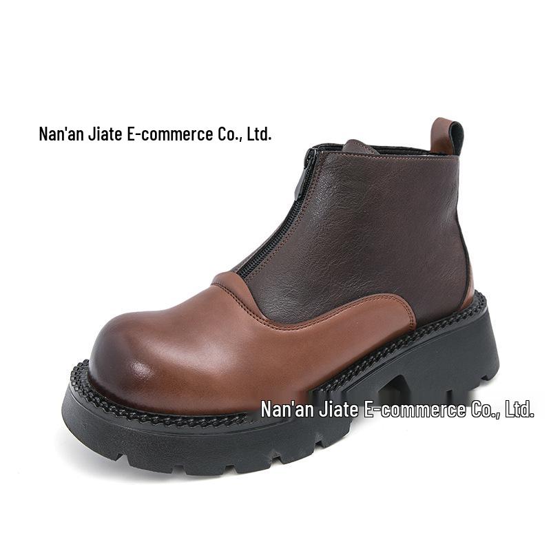 

Мужские кожаные ботинки большого размера в британском стиле с высоким берцем, молнией и толстой подошвой 45 коричневый