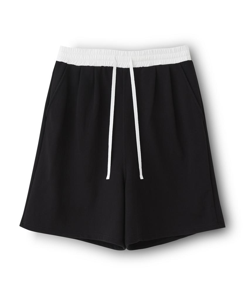 HYII Unisex Color Block Waistband Sweat Shorts [Black]