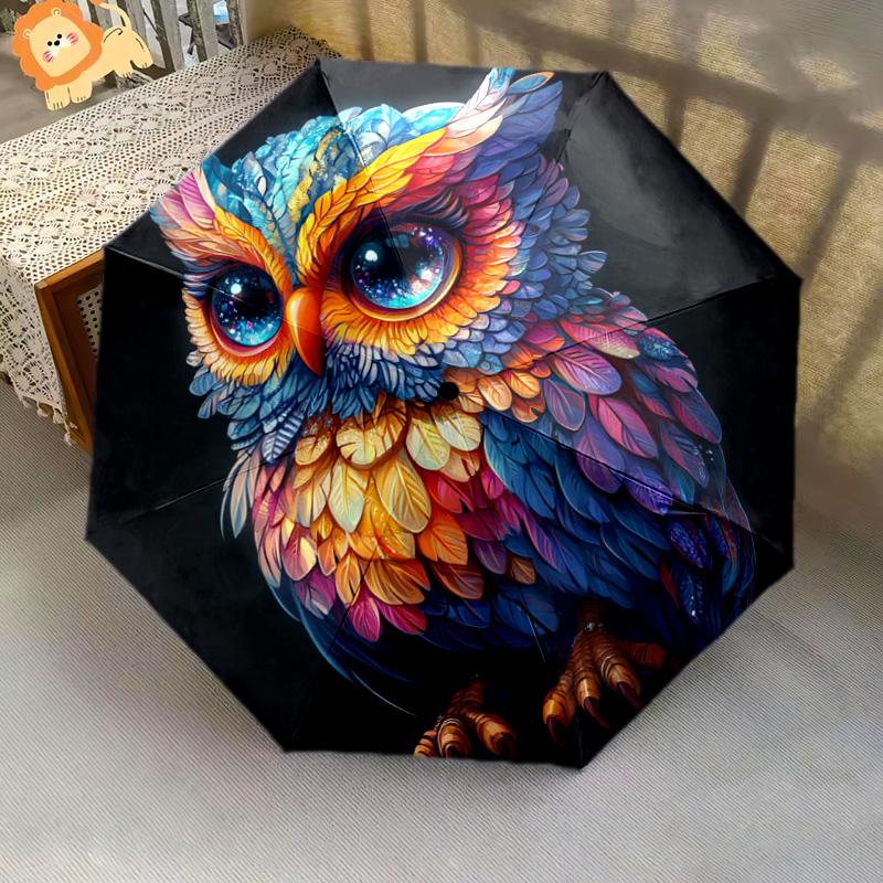 1 PC Automatic Folding Umbrella - Owl Artwork Pattern, Portable & Foldable Design with 8 Ribs, Christmas Birthday Gifts