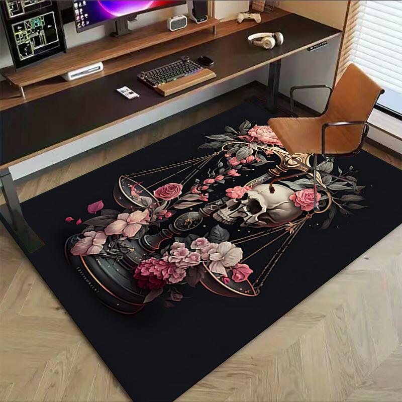 1PC Skull Flowers Extra Large Non Slip Floor carpet, Office, family, bedroom Large Area Rug Indoor Rugs, Vibrant Colors