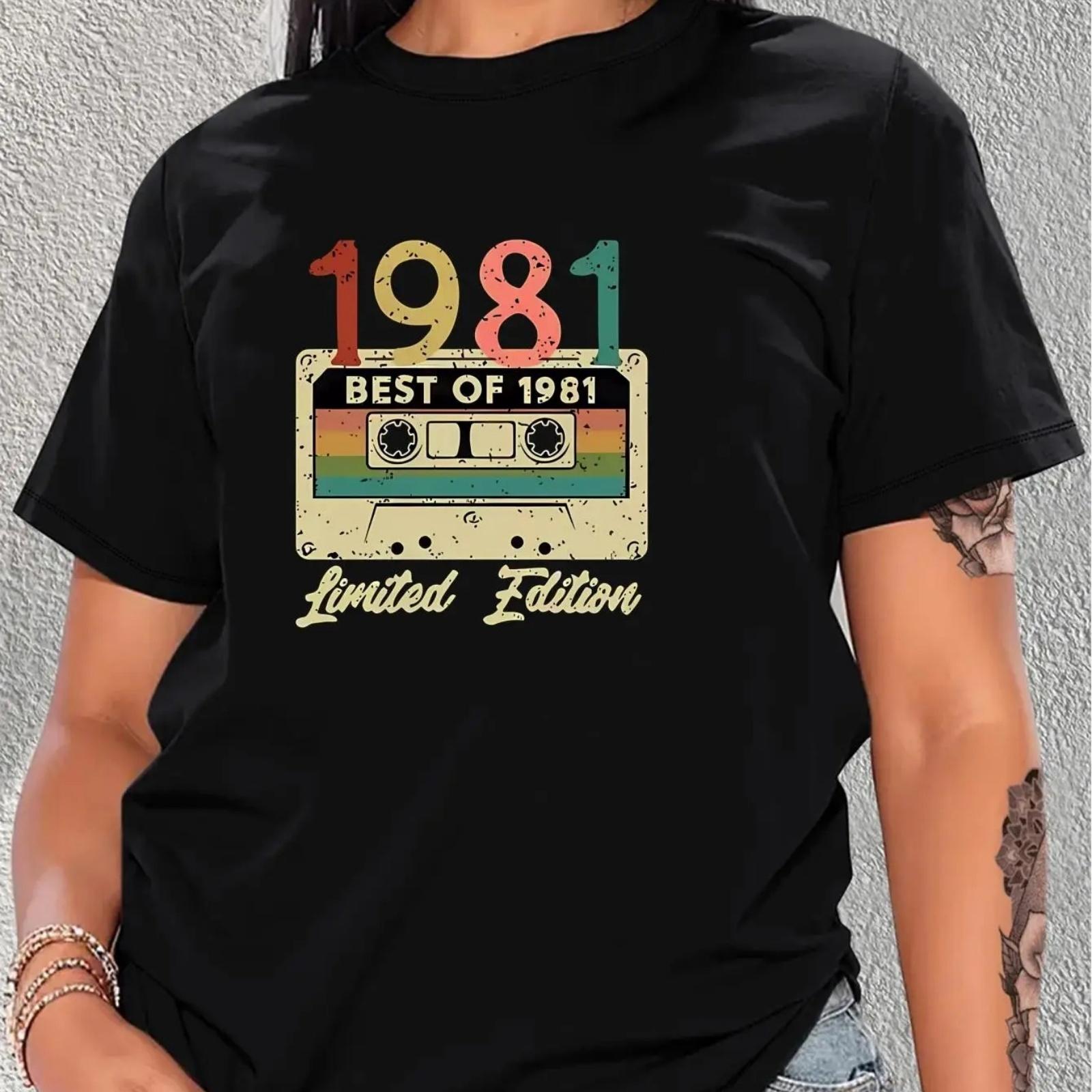 

1981Vintage Recording Graphic Fashion Sports Tee, Round Neck Workout Short Sleeves Tops, Women s Activewear XXXXXL різнокольоровий