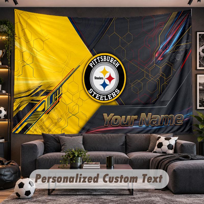 Wall Hanging Tapestry Custom NamePittsburgh Steelers Pattern Personalized Printed Fabric Wall Decor