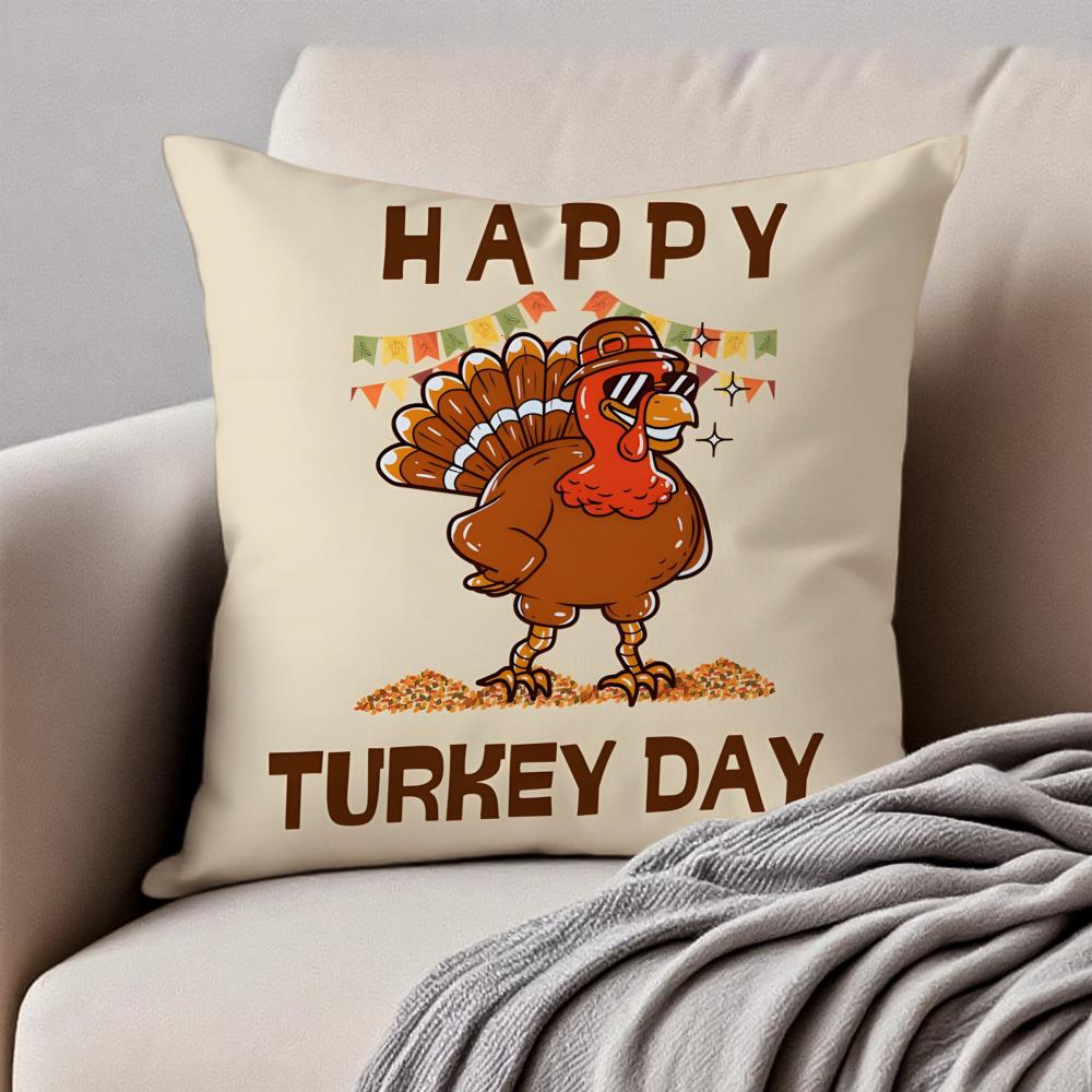Thankful Festival Turkey Cushion Cover Pillowcase Antidustmite Invisible Zipper Short Plush Sofa Cushion