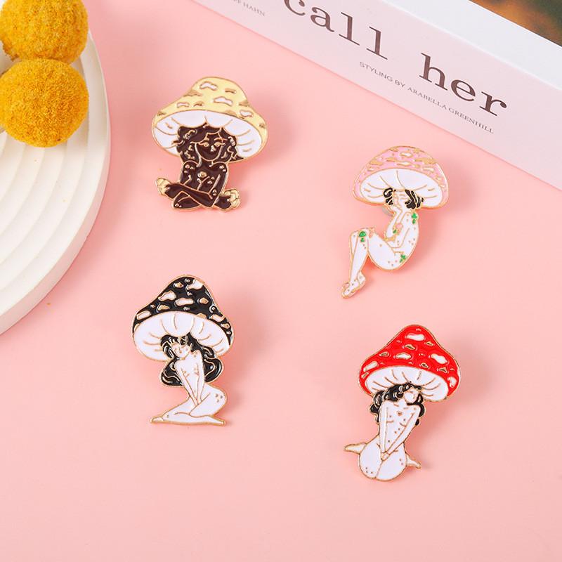 Fashionable Geometric Metal Badge Mushroom Brooch Original Design For Trendy Outfits