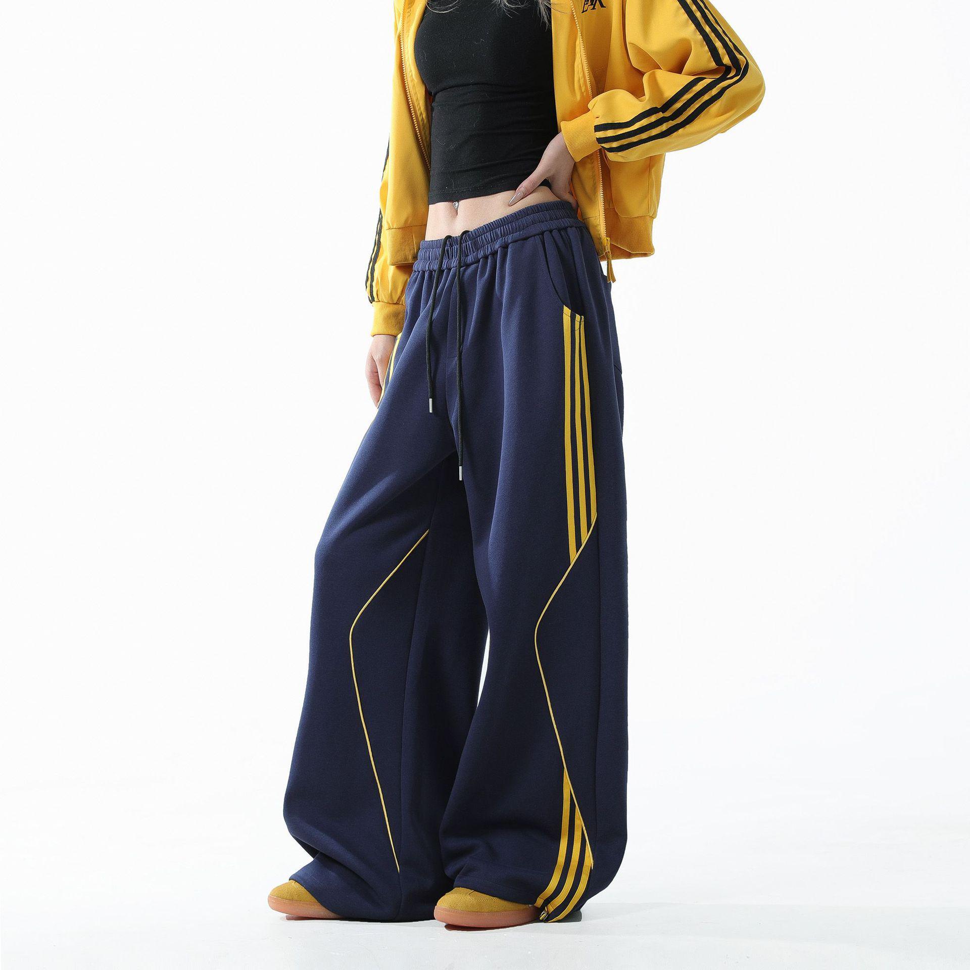 

Unisex Striped Thick Sportswear Pants: Loose, Casual, New Spring Style Medium темно-синий