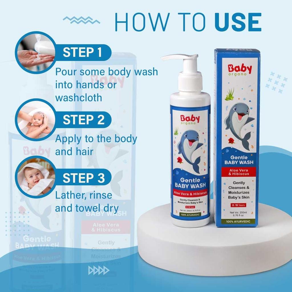 Babyorgano Ayurvedic Baby Wash, Shampoo & Lotion Combo (200ml Each), Nourishing, Natural Ingredients for Sensitive Skin