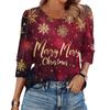 Women's Fashion Casual 3/4 Christmas Print Color Shirt Women's Round Neck Tops