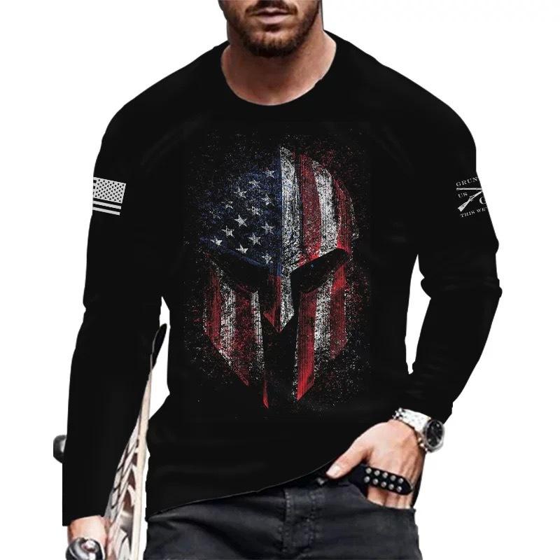 Men'S T-Shirt 3D Digital Printing Outer Wear With Long-Sleeved Casual Top