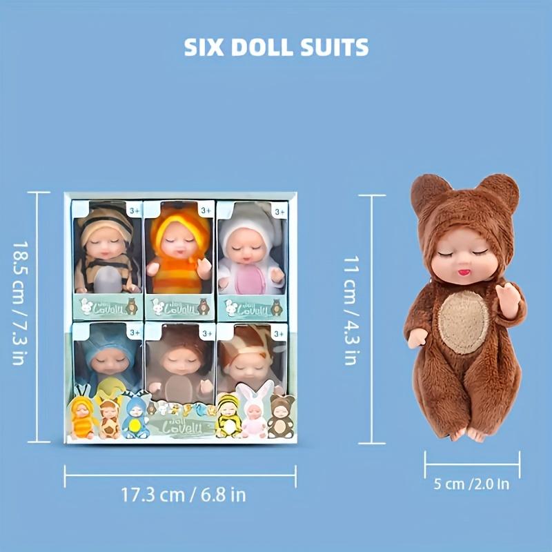6pcs Fairy Princess Doll Set with Pajamas - 10.92cm Cute Animal Youngsters Dolls In Gift Box - Perfect for Birthdays