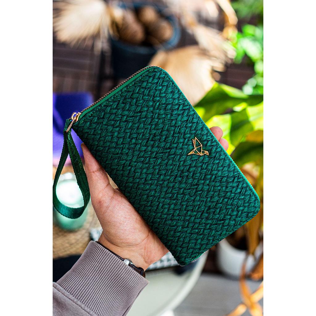 Rukojeť na zápěstí Tilburg Vzor pletení ze slámy Švestková Fialová Portfolio Peněženka s velkým množstvím držáku na karty