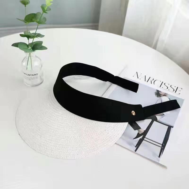 Magic Tape Panama Women Straw Hat Empty Top Summer Hat Sun Protection Outdoor Sports Fishing Beach Cap Elegant Street Cap