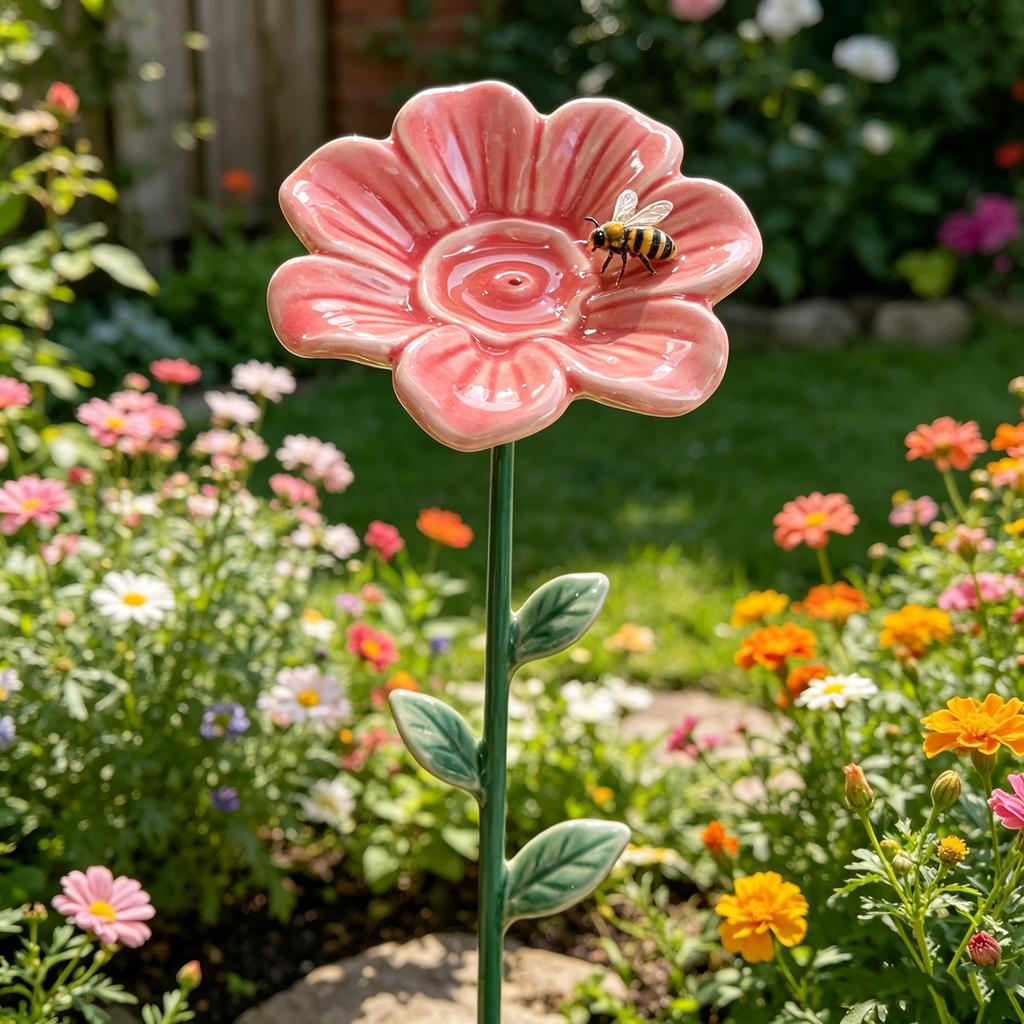 4PCS Bee Water Station Decorative Design Colorful Flower Bee Water Feeder for Bees Butterflies & Hummingbirds Outdoors
