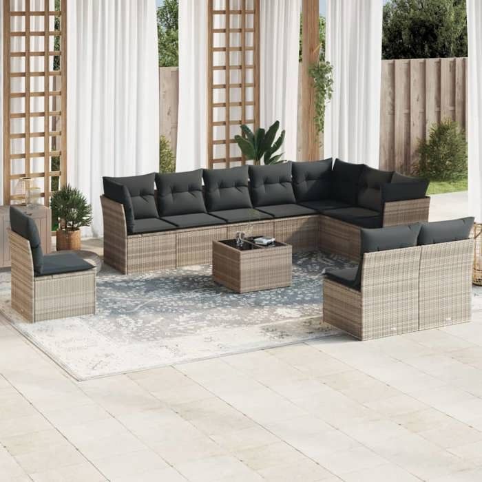 VidaXL Salon de Jardin avec Coussins 11 pcs, Canapés avec Pieds Réglables, Ensemble de Meubles d'Extérieur Patio Terrasse, 3217812