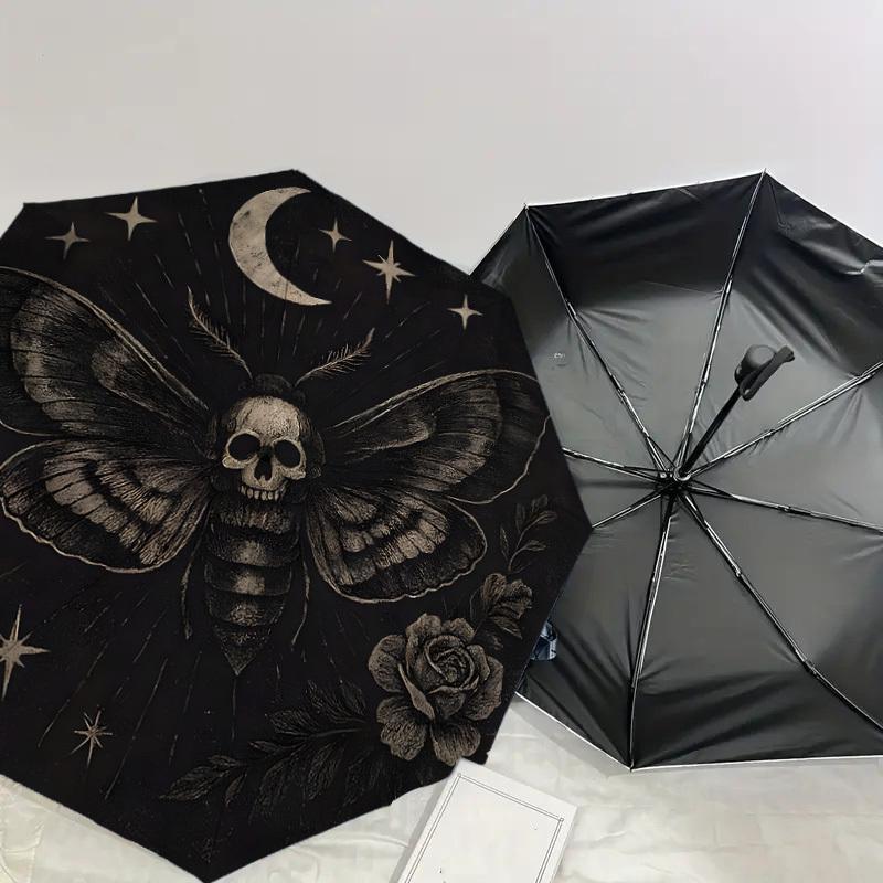 1pc Mystical Moth with Skull Umbrella with Plastic Handle,Suitable for All Seasons Home Travel Outdoor UmbrellaDD1339