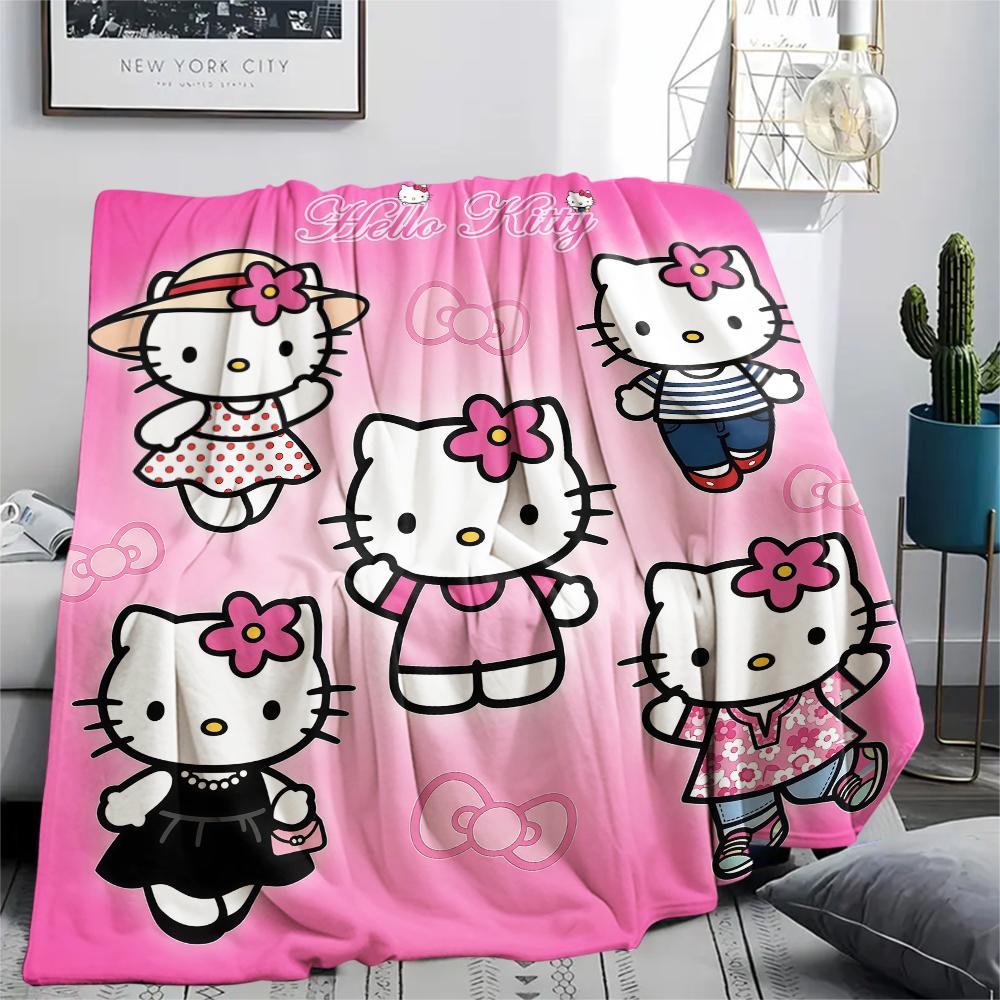 1PC Hello Kitty Cute Print Flannel Blanket, High quality All Seasons, Home Decor, Warmth and Comfort, Perfect for Christmas Gifts