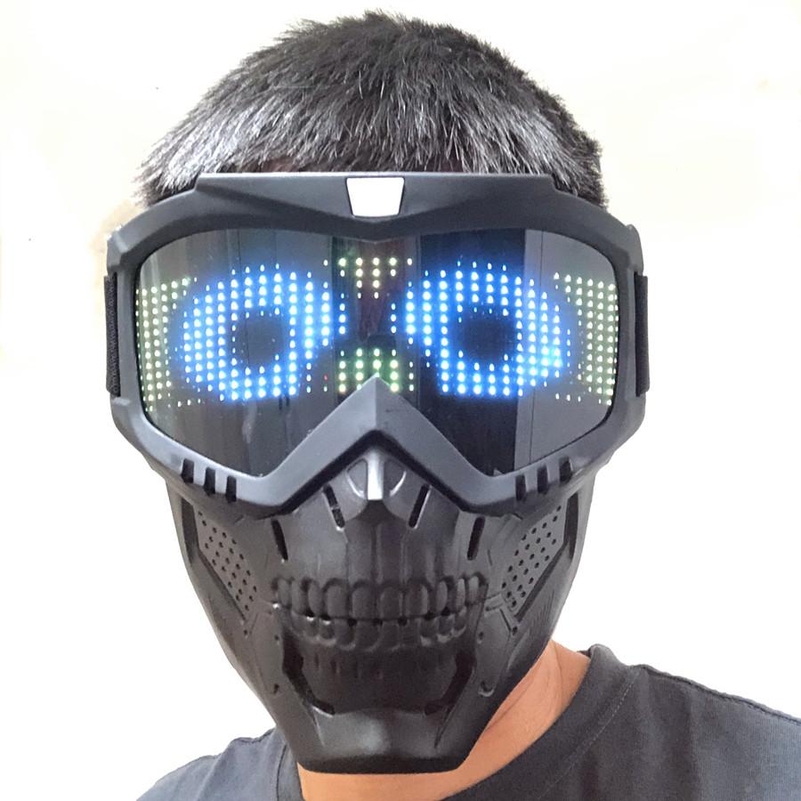 Bluetooth RGB Light Up Airsoft Paintball Military Tactical LED Display Mask Full Face Skull Halloween Hunting Protective Mask