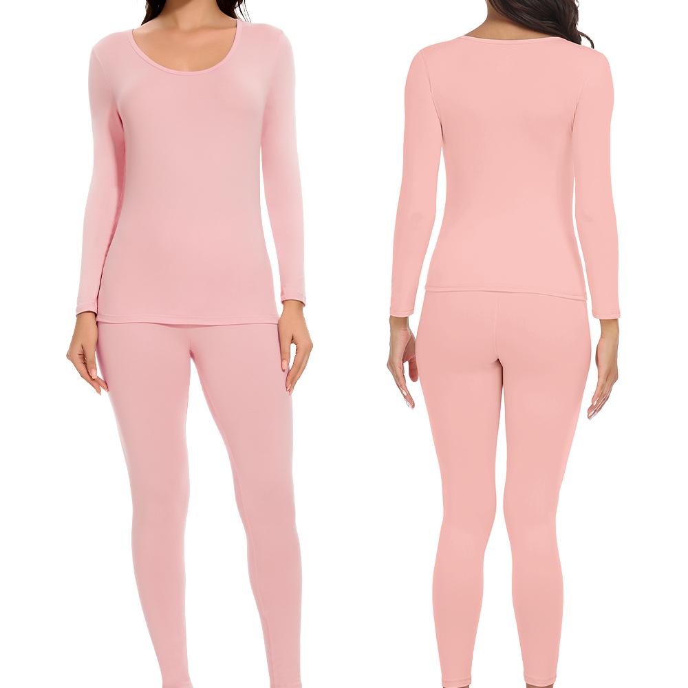Winter Thermal Underwear Sets for Women Round Collar Long Johns High Stretch Base Layer Soft Top & Bottom Keep Warm Pajamas