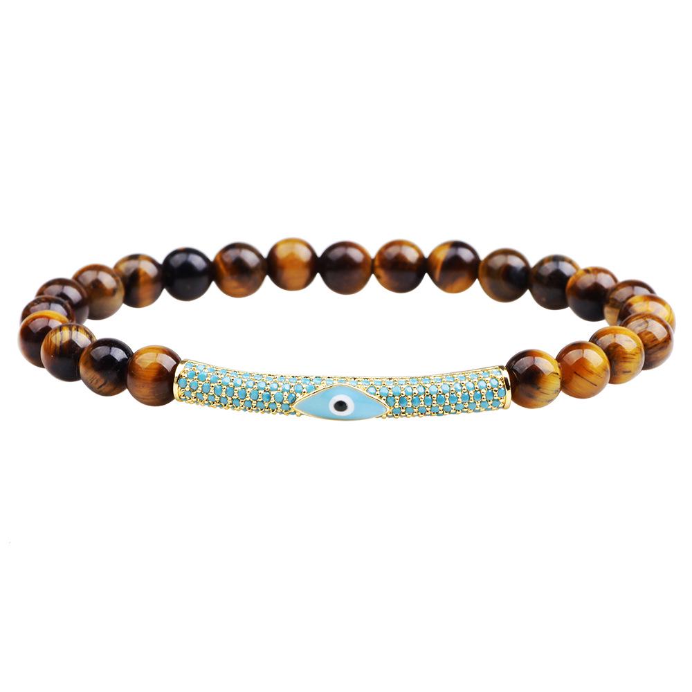 

Медный цирконий Глаз Фатимы Бирюзовый и белый бисерный эластичный браслет