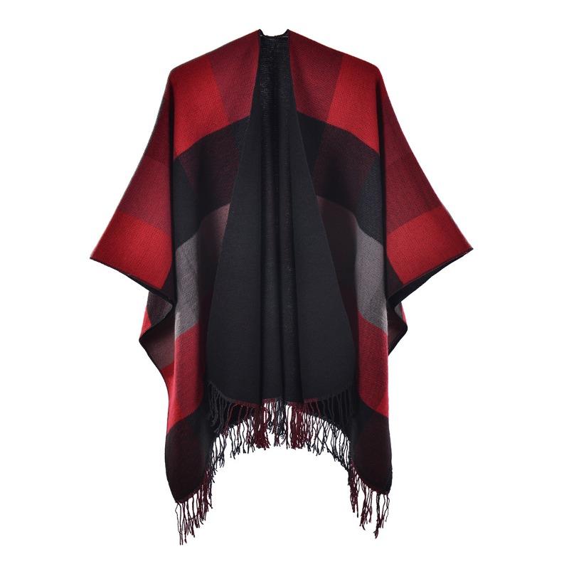 Ladies tassel plaid shawl ethnic cape autumn and winter Xinjiang northwest travel photo cape thickened scarf