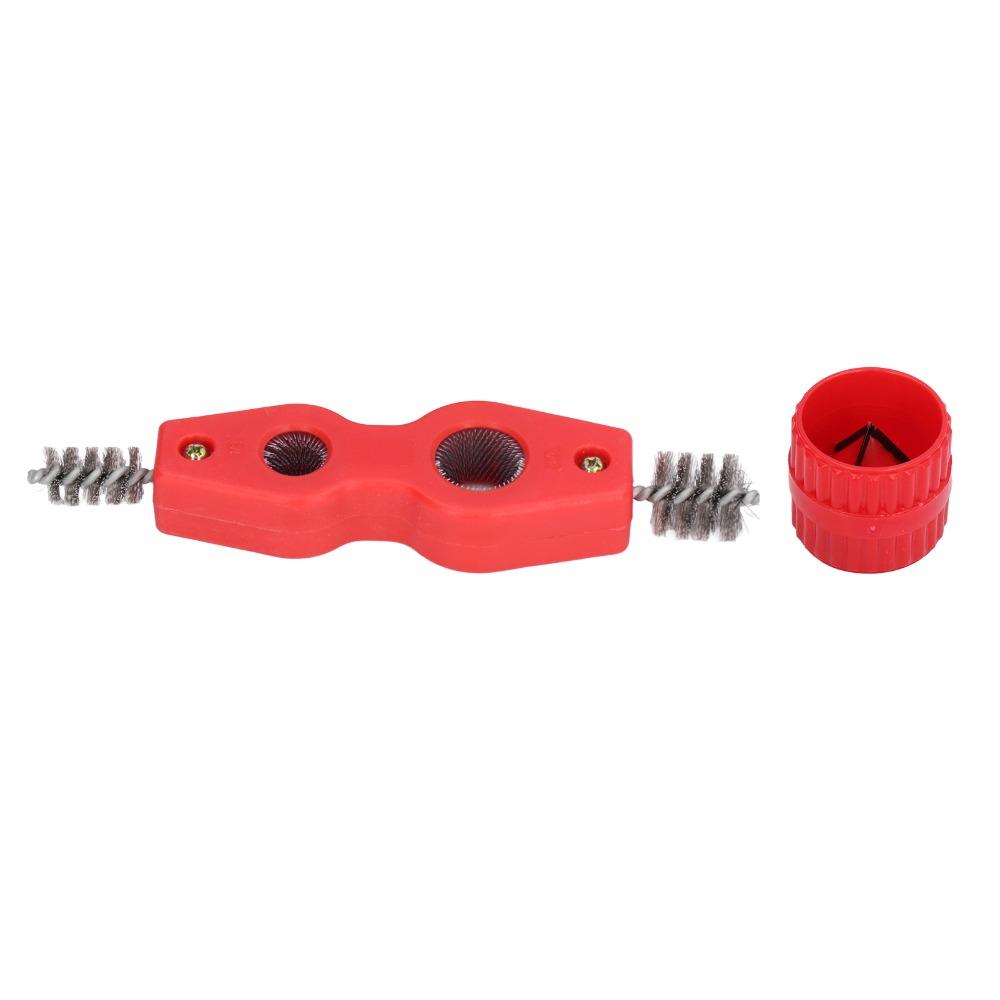 4PCS for 1/2 in and 3/4 in Pipes Copper Pipe Cleaner and Reamer Set Red Copper Tubing Brush Pipe Deburring Tool with Wire Brush