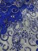 Blue African Tulle Lace Fabric 2025 French Net Sequins Fabric Sewing Embroidery With Groom Lace Tulle Mesh Nigeria Party Dress