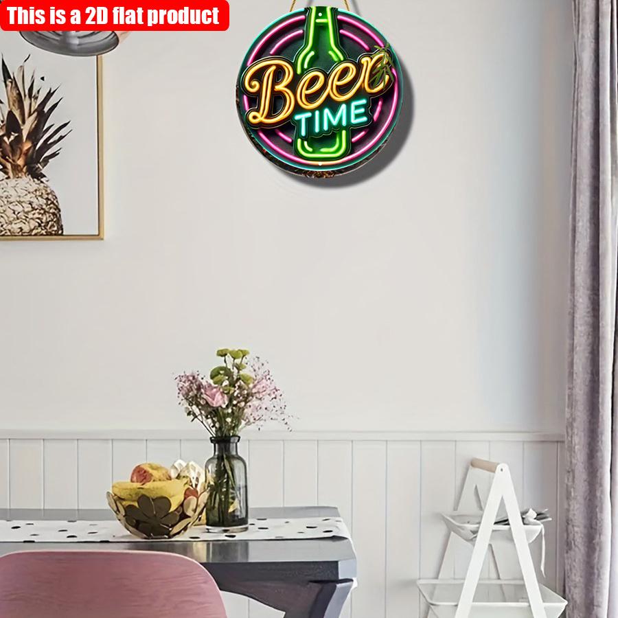 2D Flat 20*20cm1pc Vintage Beer Time Neon Ornament Signage, Good Quality Wall Art Plaque for Bars, Cafes, Bedroom Adorn, Good Quality Housewarming