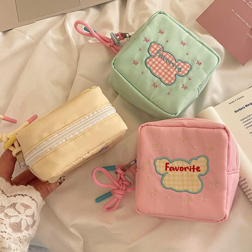 Mini Sanitary Napkins Storage Bag Embroidery with Lanyard Lipstick Storage Pouch Gift Large Capacity Feminine Period Pouch