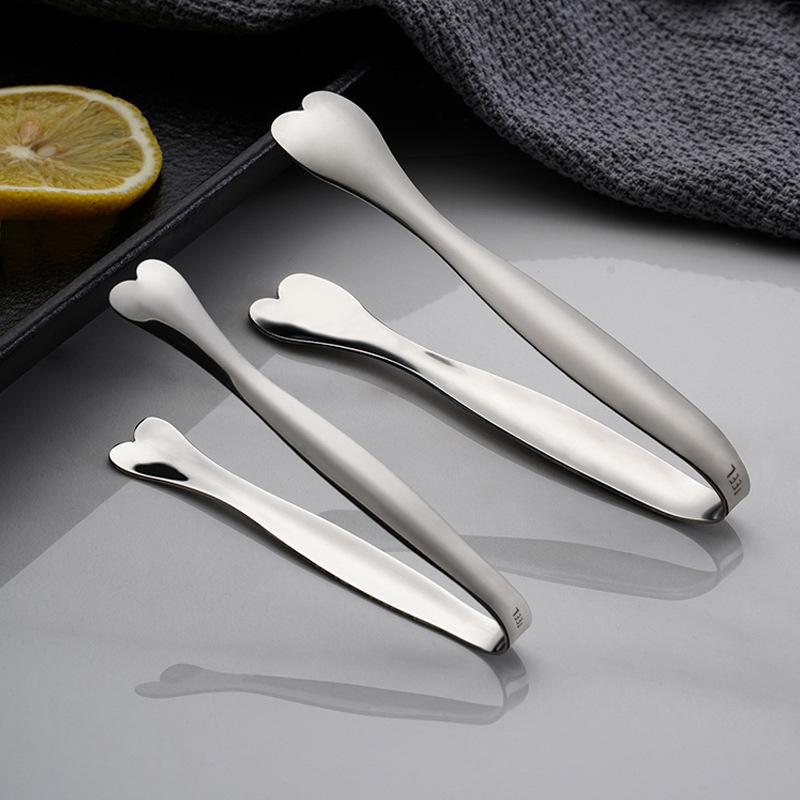 Stainless Steel Heart-Shaped Food Tongs Small Sugar Ice Cube Clip Steak Grill Clamps Kitchen Tweezer Cooking Accessories