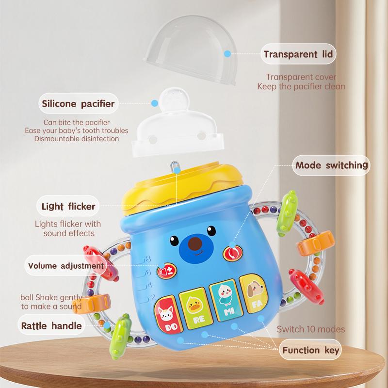 Baby Musical Pacifier Rattle Toys Early Educational Feeding Bottle Soft Teether Light Soothing Shaker Newborn
