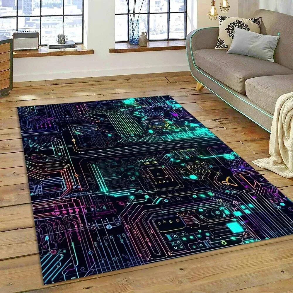 PCB Circuit Board 3D Chip CPU Carpet Living Room Decoration Non Slip Home Sofa Table Floor Mat Bedroom Doormats Spring Decor Rug