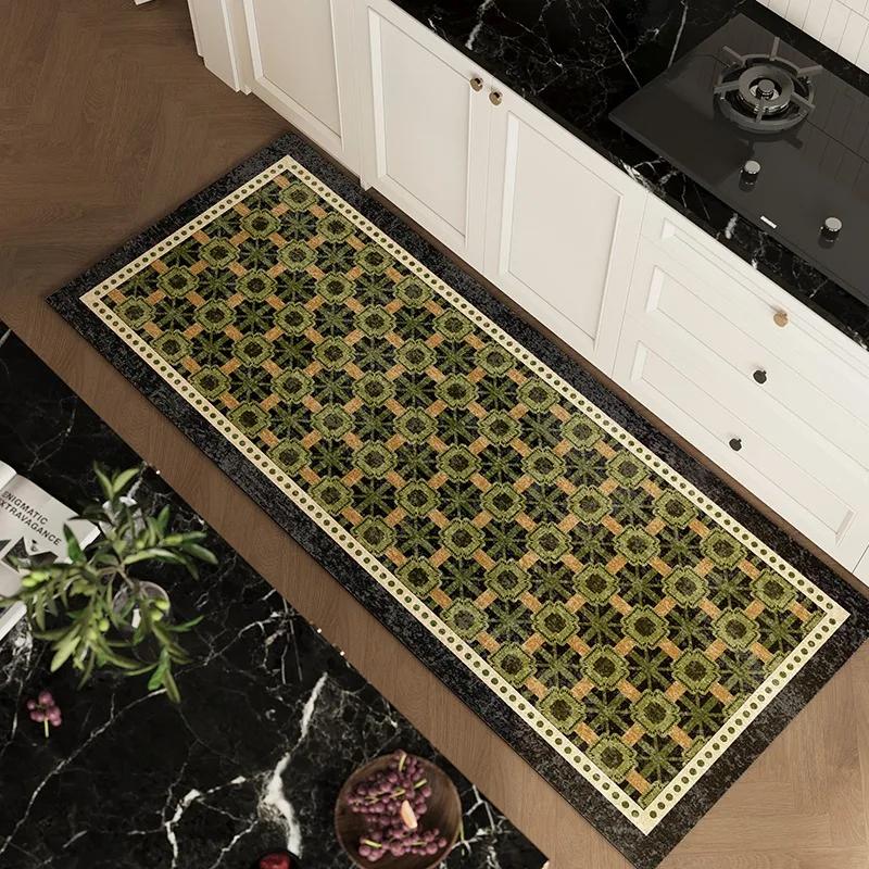Vintage Kwiatowy Dywan Kuchenny Antypoślizgowy Wzór Liści Tropikalnych Mata Miękki Zmywalny Dywan Podłogowy do Kuchni Jadalni Dekoracja Domu