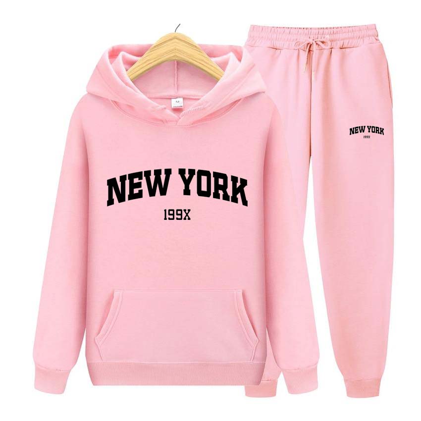 Trainingsanzug 2-teiliges Set 199X New York Print Sweatshirt Hoodies Sweatshirt + Hosenanzug Hoodie Sportbekleidung Jogging Herren-Sets