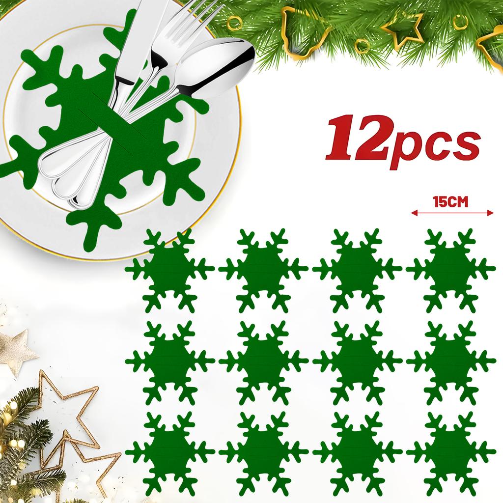 12PCS Snowflake Cutlery Holder Set Non-woven Fabric Silverware Organizer Bag Table Ornament Xmas New Year Party Decoration Gifts