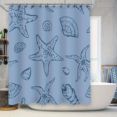 Seashell Bath Curtain Blue Printed Shower Curtain For Home Decor Waterproof Fabric Bathroom Window Decorations