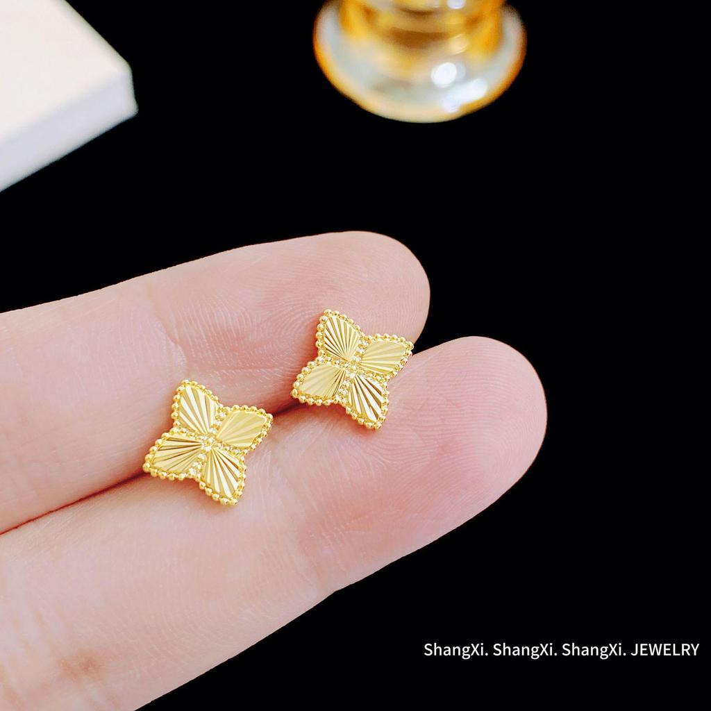 Versatile Four-Leaf Clover Stud Earrings, s925 Silver Needle, Chic Design for Women