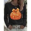 Tops for Women Pumpkin Print Dress Round Neck Long Sleeve T-shirt Fall Casual Slim Pullover Women's Long Sleeve Top