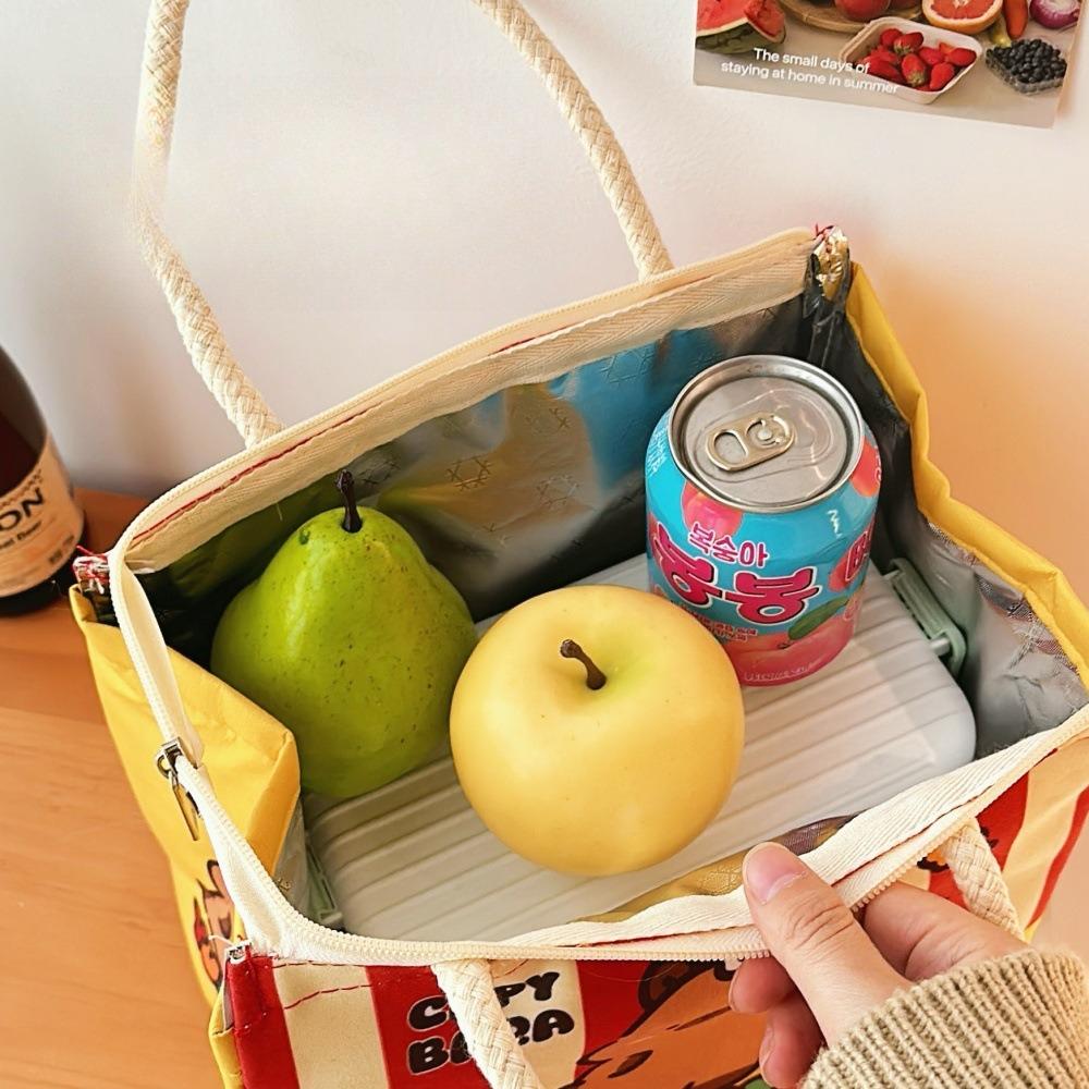 Original cute handheld lunch bag for office workers and students, large capacity lunch box bag with high appearance value, insulated lunch box bag