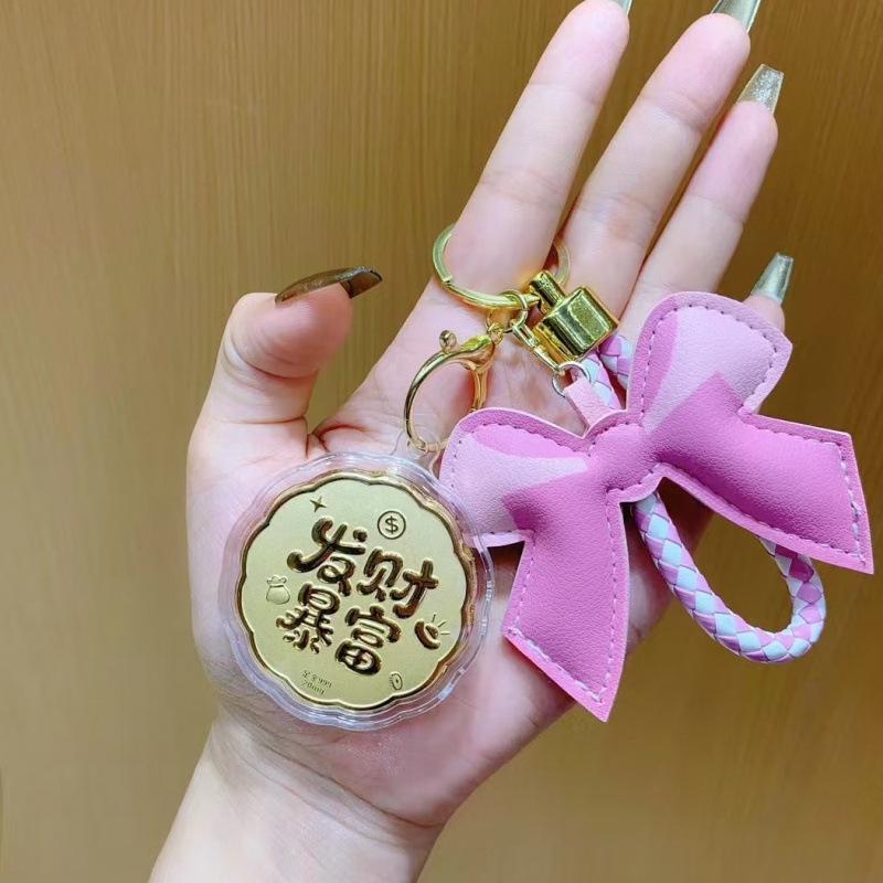999 Pure Gold Wealth Bag Keyring Pendant Flower Pendant