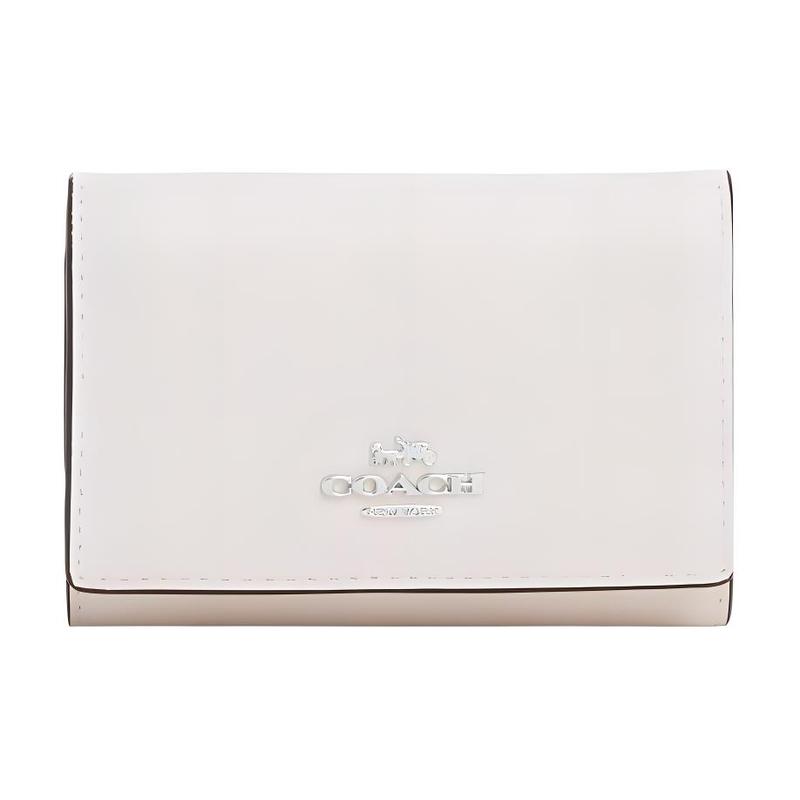 COACH Micro Wallet 10 Solid Color Flip Snap Fold Card Slot Refined Pebbled Leather Wallet Regular Women s White White белый