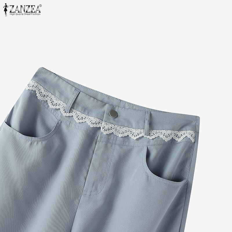 ZANZEA Women Casual Solid Color Loose Long Straight Pants