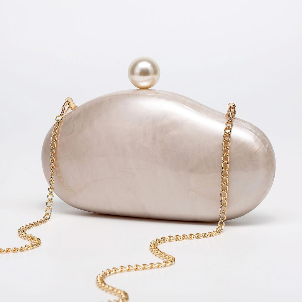 Shell Clutch Bag Acrylic Pearl Color Purse Women Wedding Evening Party Cute Ivory Pearl Coffee Color Handbag New 2025