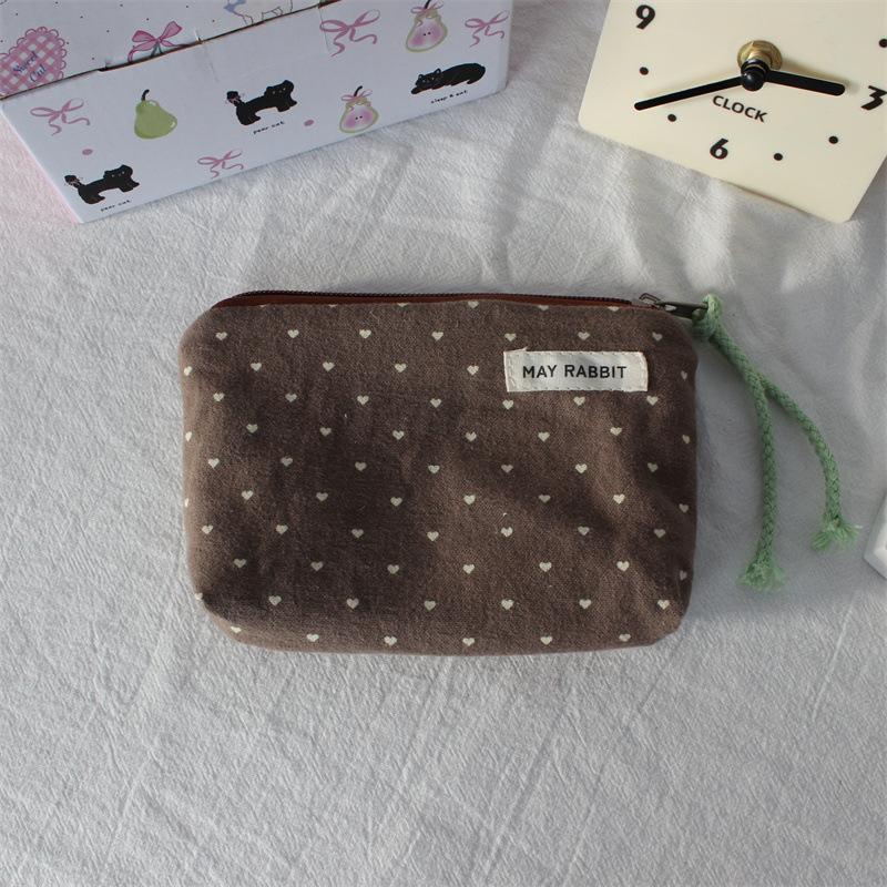Korean Dot Love Canvas Coin Wallet Portable Mini Makeup Bag Simple Fabric Zipper Coin Purse Key Earphone ID Bag Kids Cute Purse