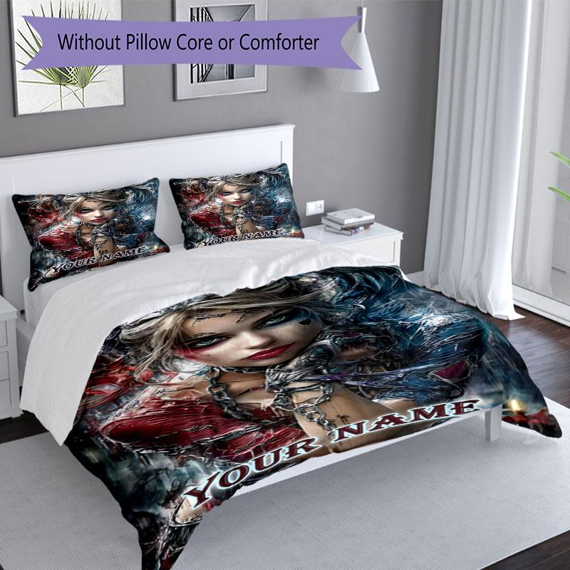 3PC Custom Name Dark Fantasy Portrait Bedding Set Printed Bedding Set Duvet Cover Closure Includes 1 Duvet Cover & 301 Pillowcases for Bedroom
