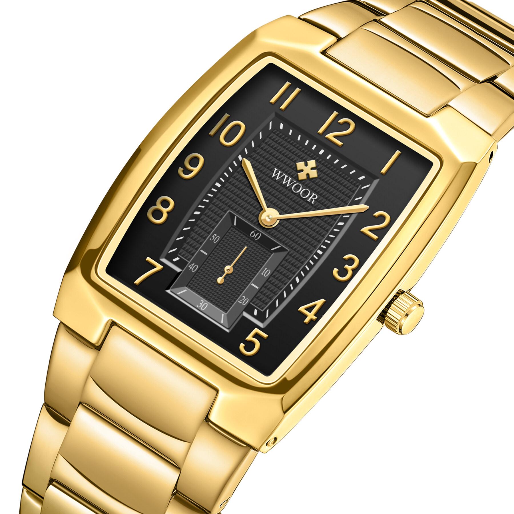 

WWOOR Новые золотые женские часы, креативные стальные женские наручные часы с браслетом, женские квадратные водонепроницаемые часы чёрный/золотой