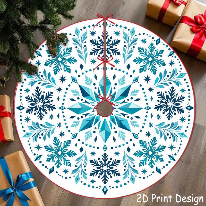 1pc White Background Light Blue Snowflake Christmas Tree Skirt | White Base, Light Blue Snowflakes, Circular Mandala Pattern Print | Center Opening, T