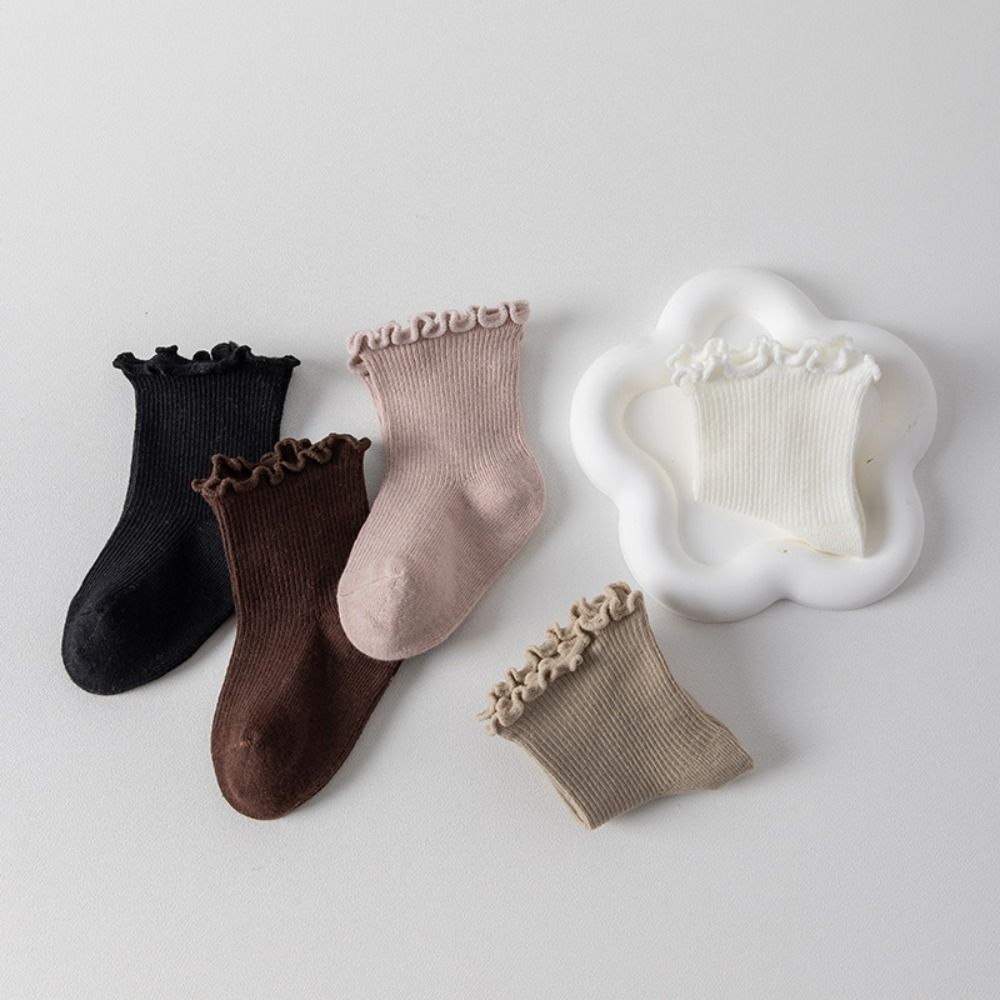 5Pairs Ruffle Baby Cotton Socks Breathable Newborn Socks Soft Toddle Short Tube Socks  Newborn
